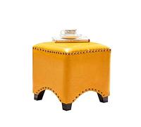 Creative Yellow Leather Sofa Stool - Solid Wood Square Shoe Bench for Living Room Home Dressing Stool 35x35x38cm Lazy Man Fur