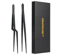 CREATIVECHEF Chef Tweezer Tongs, Professional Kitchen Tweezers, Precision Tweezer Tongs for Cooking, BBQ, Plating, Stainless Steel, Black (2)