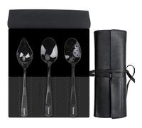 CREATIVECHEF Set of 3 Kitchen Spoons, Chef Plating Tools, Stainless Steel Serving Spoons, Professional Kitchen Secret, Black