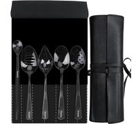 CREATIVECHEF Set of 5 Kitchen Spoons Chef Plating Tools Culinary Kit, Plating Tools Specialty Chef Plating Spoons Kit, Stainless Steel Serving Spoons Set, Professional Kitchen Secret, Black