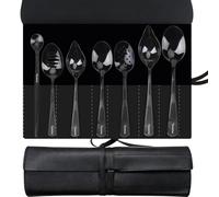 CREATIVECHEF Set of 7 Kitchen Spoons Chef Plating Tools Culinary Kit, Plating Tools Specialty Chef Plating Spoons Kit, Stainless Steel Serving Spoons Set, Professional Kitchen Secret, Black