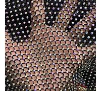 Creativesugar 47inx 17in Soft Stretch Mesh Fabric Elastic Sequin net with Rhinestone cuttable for Clothing Bag Making Party Decorations (Black Elastic net)