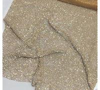 Creativesugar Craft Material Metal Sequin Mesh Fabric Cuttable for Clothing Bag Making Party Shoes Decorations (Gold Rhinestones)