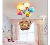 Creativity Balloon Pendant Light Wooden House Design Pendant Lamp Macaron Children's Room Chandelier LED Girl Bedroom Eco-Friendly Lighting White Light,Ø42CM 24W 6 Lights,Ø46CM 8 Lights