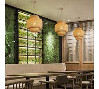 Creativity Bamboo Weave Pendant Light Wood Color Rattan Pendant Lamp E27 Decoration Bedroom Restaurant Teahouse Clubhouse Lamps Manual Weave Chandelier Height Adjustable No Light Source Ø30CM,DØ40CM