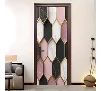 Creativity Door Stickers for Interior Doors 77x200 cm 3D Geometry Honeycomb for Door Wall Decor Bathroom Toiletfor Pink Waterproof Self-Adhesive Murals Wallpaper Peel-and-Stick Door Wraps