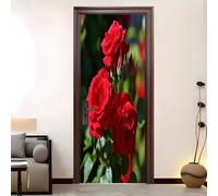 Creativity Door Stickers for Interior Doors 90x200 cm Romance Florals Roses Waterproof Self-Adhesive Murals Wallpaper Peel-and-Stick Door Wraps Red for Door Wall Decor Bathroom Toiletfor