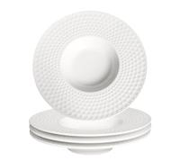 Creativity Home Ceramic Wide Rimmed Soup Plate, Soup Bowl 10.5 oz, Pasta Bowl Set of 4, White Shallow Bowl Plate with Rim, Best choice for high-end restaurants, hotels, and foodies,11 Inch