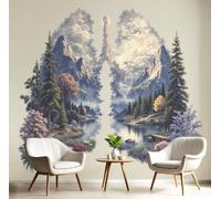 Creativity Natural Landscape Panoramic Wallpaper Mural 350 x 256 cm - Premium Non-woven Art Print Grey Wallpaper, Lungs Forests Rivers Photo Wall Mural for Bedroom Living Room Kitchen Corridor
