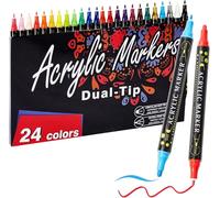 Creativity Point 24 Acrylic Paint Pens for Fabric, Rock, Wood, Glass - Easter Decoration & Crafts - Dual Tip (Dot & Fine) Paint Markers for Adults, Teens, Kids - Art Supplies