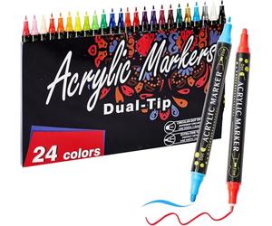 Creativity Point 24 Acrylic Paint Pens for Fabric, Rock, Wood, Glass - Easter Decoration & Crafts - Dual Tip (Dot & Fine) Paint Markers for Adults, Teens, Kids - Art Supplies