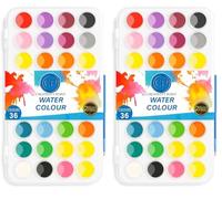 Creativity Point Watercolour Paint Set, 36 Colours with 2 Paint Brushes & with the Mixing Palette, Watercolour Paint for Kids, Artists, Beginners, Students, Hobbyists, Adults, School (Pack of 2)
