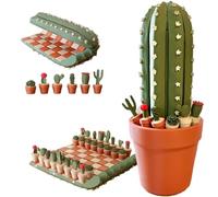Creativity Roll-Up Cactus Chess Set, 3D Printed Succulent-Themed Pieces with Portable Travel Board, Unique Plant-Inspired Chess Game for Party Interactive Games