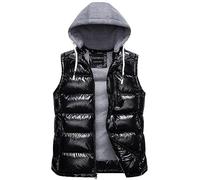 CREATMO US Men's Outdoor Winter Vest Outerwear Removable Hooded Padded Puffer Sleeveless Vest, Shine Black, XX-L