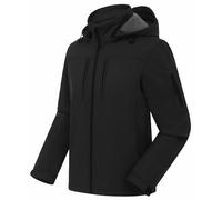 CREATMO US Men's Softshell Military Jacket With Removable Hood, Fleece Lined and Water Repellent Outdoor Reflective Coat, Black, XXL
