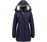 CREATMO US Women's Thicken Sherpa Winter Coat Puffy Warm Snow Jacket With Removable Hood, Navy Blue, Small
