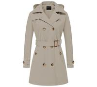 CREATMO US Women's Trench Coat Classic Double-Breasted Lapel Coat Slim Belted Coat with Detachable Hood, Apricot, XS