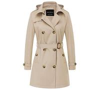 CREATMO US Women's Trench Coat Double-Breasted Classic Lapel Overcoat Belted Slim Outerwear Coat with Detachable Hood, Khaki, XXXXX-Large
