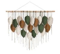 CreatoHundreds Bohemian Leaf Tapestry Macrame Wall Hanging Decor Textile Artwork With Feather Leaf Motif Cotton Rope And Wooden Dowel Handcrafted Finish Suitable for, Brown