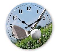 CreatoHundreds Wall Clock Classic Round Wooden Analog Clock With Big Numerals Silent Sweep Second Grain Panel Easy To Install Suitable for living room study bedroom office, 30 30, Golf Scene
