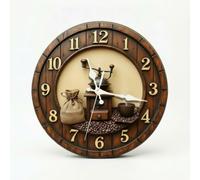 CreatoHundreds Wall Clock Round Wooden Clock Analog Timepiece Silent Non Ticking Clock Vintage Numeral Clock With Lightweight MDF And 3D Visual Effect suitable for, 25CM, Coffee Grinder B