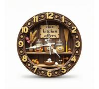 CreatoHundreds Wall Clock Round Wooden Clock Analog Timepiece Silent Non Ticking Clock Vintage Numeral Clock With Lightweight MDF And 3D Visual Effect suitable for, 25CM, Kitchen C