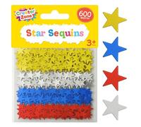 Creator Zone 600pk Star Sequins in Gold, Silver, Red, and Blue - Sequin Stars for Arts & Crafts, Scrapbooking, Creativity, Group Activities, Gold Christmas Table Confetti, Halloween Table Confetti