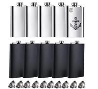 Creatorally 8oz Hip Flask, 10 Pack Flasks for Groomsmen, Wedding Souvenir Hipflasks Gifts with Funnel, Engravable Stainless Steel as for Whiskey Men Women Rum Vodka (Matt Black and SS)