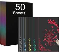 Creatorally Scratch Art for Kids, Magic 5 Colors Scratch Off Paper for Laser Engraving, 50 Sheets A4 with Wooden Stylus to DIY Christmas Birthday Gift (Fluorescent Green, Red, Blue, Yellow and White)