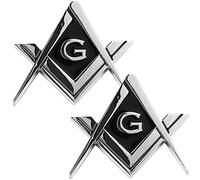 Creatrill 2 Pack 2.75" Chrome Plated Masonic Car Emblem Mason Square and Compasses Auto Truck Motorcycle Decal Gift Accessories