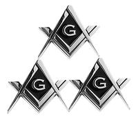 CREATRILL 3 Pack 2.75" Chrome Plated Masonic Car Emblem Mason Square and Compasses Auto Truck Motorcycle Decal Gift Accessories