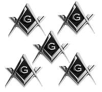 Creatrill 5 Pack 2.75" Chrome Plated Masonic Car Emblem Mason Square and Compasses Auto Truck Motorcycle Decal Gift Accessories