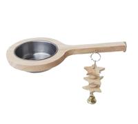 CreatsGoss Parrot Bird Solid Wood Standing Stick Stainless Steel Feeder Natural Nibble Toy Stand Food Pot Pet Supplies(Plus Toys)