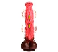 CREATURE COCKS Deluxe Centaur Thrusting & Vibrating Silicone Dildo for Beginners, Men, Women, & Couples. Suction-Cup Base and Premium Silicone. Waterproof and Rechargeable. 3 Pieces, Peach & Brown.