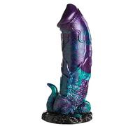 CREATURE COCKS Dino-Dick Dinosaur Silicone Dildo for Men, Women, & Couples. Fantasy Dildo with Strong Suction Cup Base. Harness Compatible, Stimulating Textures, 1 Piece, XL Blue & Purple.