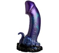 CREATURE COCKS Dino-Dick Dinosaur Silicone Dildo for Men, Women, & Couples. Fantasy Dildo with Strong Suction Cup Base. Harness Compatible, Stimulating Textures, 1 Piece, Large Blue & Purple.