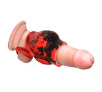 CREATURE COCKS Hell Hound Silicone Girth Enhancer w/Ball Strap for Men & Couples. Ball Stretching and Fantasy Sheath. Premium Silicone. Adds Girth. 1 Piece, Red & Black - Medium.