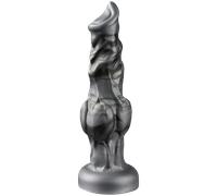 CREATURE COCKS Night Prowler Silicone Dildo for Beginners, Men, Women, & Couples. Fantasy Dildo and Suction Cup Base. Harness Compatible & Premium Silicone. 1 Piece, Silver & Black - Large.