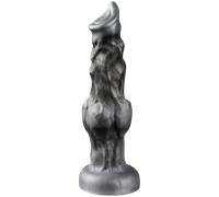 CREATURE COCKS Night Prowler Silicone Dildo for Beginners, Men, Women, & Couples. Fantasy Dildo and Suction Cup Base. Harness Compatible & Premium Silicone. 1 Piece, Silver & Black - Medium.