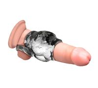 CREATURE COCKS Night Prowler Silicone Girth Enhancer w/Ball Strap for Men & Couples. Fantasy Sheath and Ball Stretching. Adds Girth. Premium Silicone. 1 Piece, Silver & Black - Large.