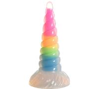 Uni-Glow Glow-in-the-Dark Rainbow Silicone Dildo Unicorn Horn Anal Butt Plug
