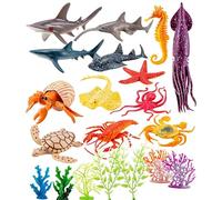 Creature Toy Playset - Coral Reef Marine Animals with Diver and Boats, Realistic Sculptures | Educational Biology Figures for Desk Display, Water Table, Sensory Bin Play