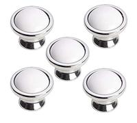 Creatwls 5 pcs Modern Kitchen Office Furniture Cabinet Door Knobs Ceramic Handles Chrome-Plated Bow Pulls Closet Door Knobs Cupboard Door Handles, Single Hole