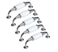 Creatwls 5 pcs Modern Kitchen Office Furniture Cabinet Door Knobs Ceramic Handles Chrome-Plated Bow Pulls Closet Door Knobs Cupboard Door Handles, Single Hole, Hole Centers 3.78"