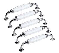 Creatwls 5 pcs Modern Kitchen Office Furniture Cabinet Door Knobs Ceramic Handles Chrome-Plated Bow Pulls Closet Door Knobs Cupboard Door Handles, Single Hole, Hole Centers 5.04"