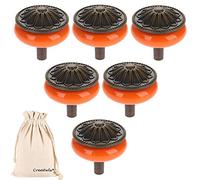Creatwls 6PCS Bronze Ceramic Door Knobs Round Handmade Kitchen Cupboard & Drawer Knobs - Cabinet Pulls Handle-Orange