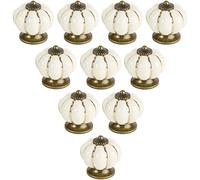 Creatwls Ivory White Decorative Pumpkin Ceramic Door Cabinet Handle Pull Drawer Knobs Pull Handles Creative Cupboard Knobs Kitchen Furniture Hardware.-10PCS