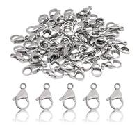 CREATZONE 200Pcs 15mm Stainless Steel Lobster Clasps Silver Lobster Claw Clasps Fasteners Hooks for DIY Necklace Bracelet Jewelry Making