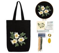 CREAWONDER Canvas Tote Bag Embroidery Kit with Pattern for Beginners, Arts and DIY Embroidery Crafts Kits for Adults, Include Instructions, Embroidery Hoops, Color Threads and Tool