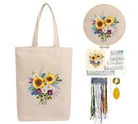 CREAWONDER Canvas Tote Bag Embroidery Kit with Pattern for Beginners, Arts and DIY Embroidery Crafts Kits Include Instructions Embroidery Hoops Color Threads (CR002 baihuapiaoxiang White)